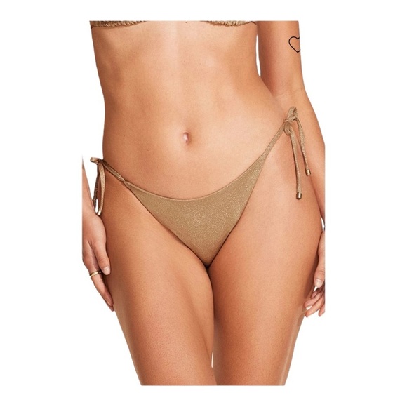 VITAMIN A Elle Tie Side Hipster Bikini Bottoms in Golden Glow Metallic NWT - Picture 1 of 6
